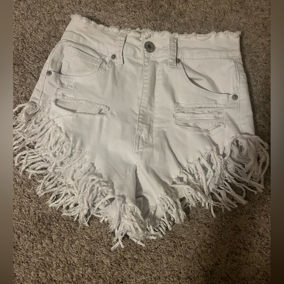 White Frayed Denim Women Shorts - Picture 2 of 7